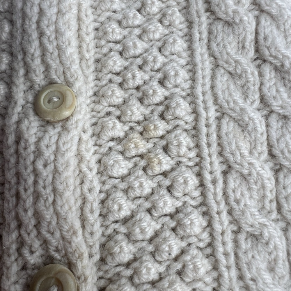 Vintage Trimingham's Bermuda Kennedy Adara Ireland CREAM‎ Wool Cable Cardigan M - Picture 8 of 8